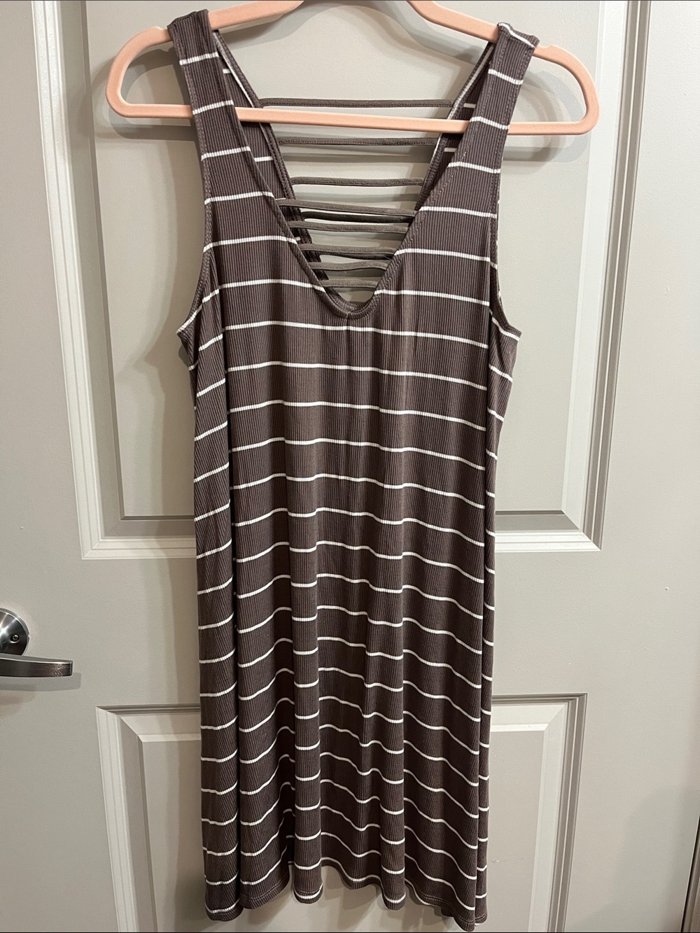 Socialite Dark Grey and White Striped Ladder-Back Swing Dress